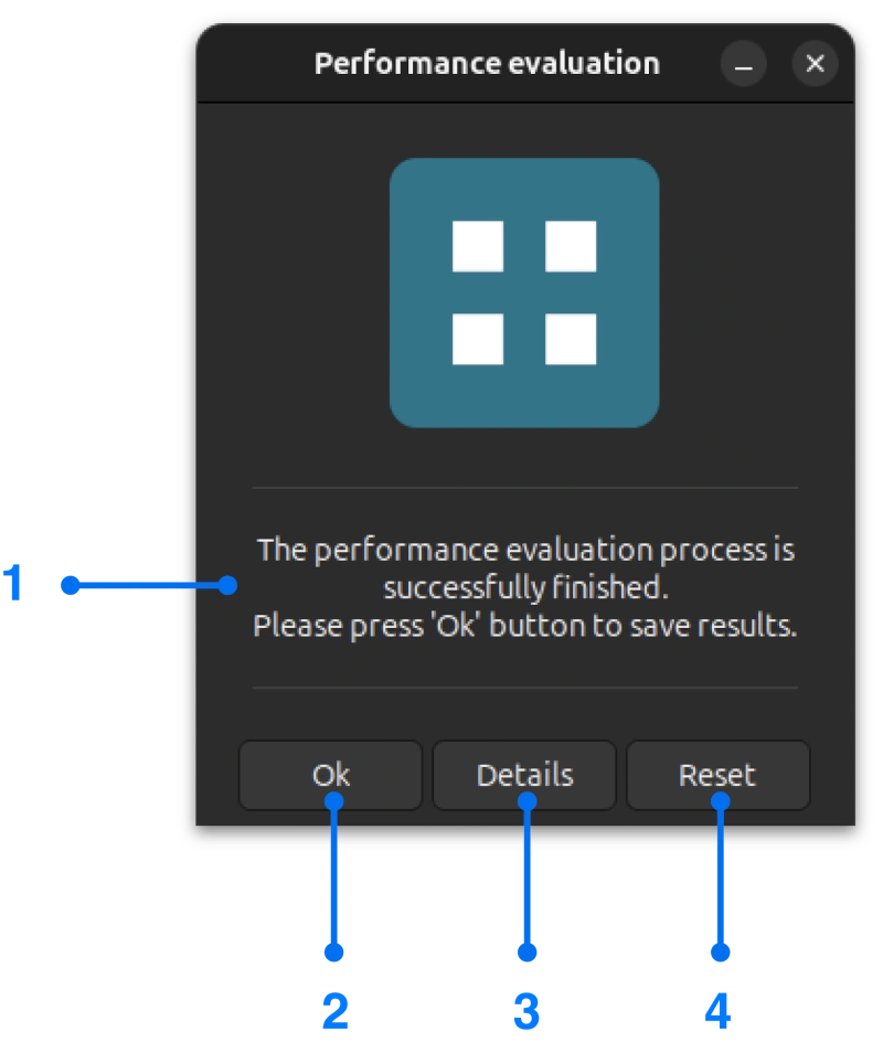 Finish state of performance evaluation window for Linux screen mirroring