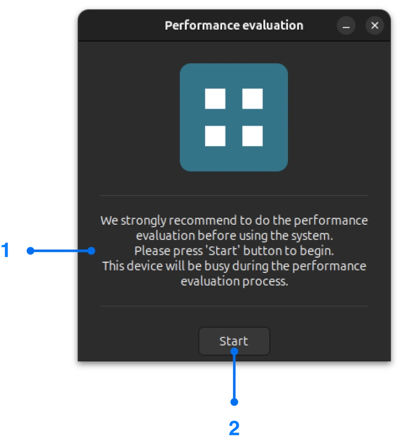 Start state of performance evaluation window for Linux screen mirroring
