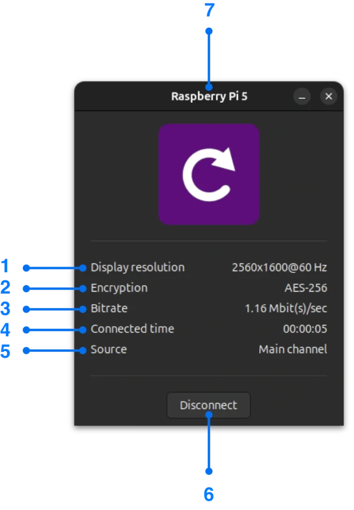 Incoming connection window for Linux screen mirroring