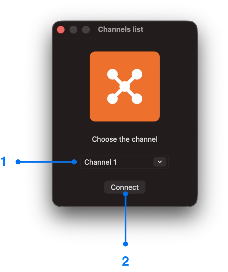 Channel selector window for Mac screen mirroring