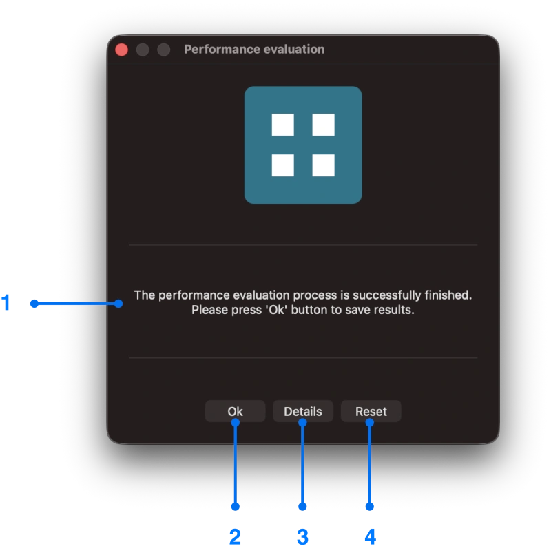 Finish state of performance evaluation window for Mac screen mirroring