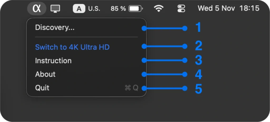 macOS menu bar icon for alfacast screen mirror