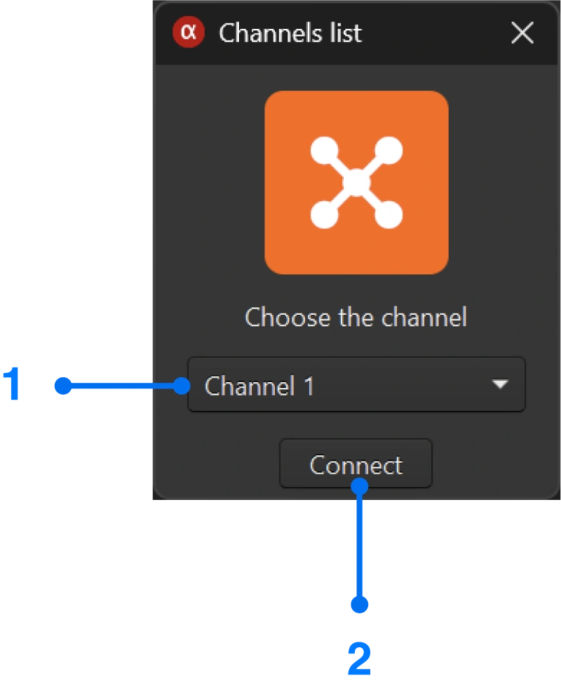 Channel selector window for Windows screen mirroring
