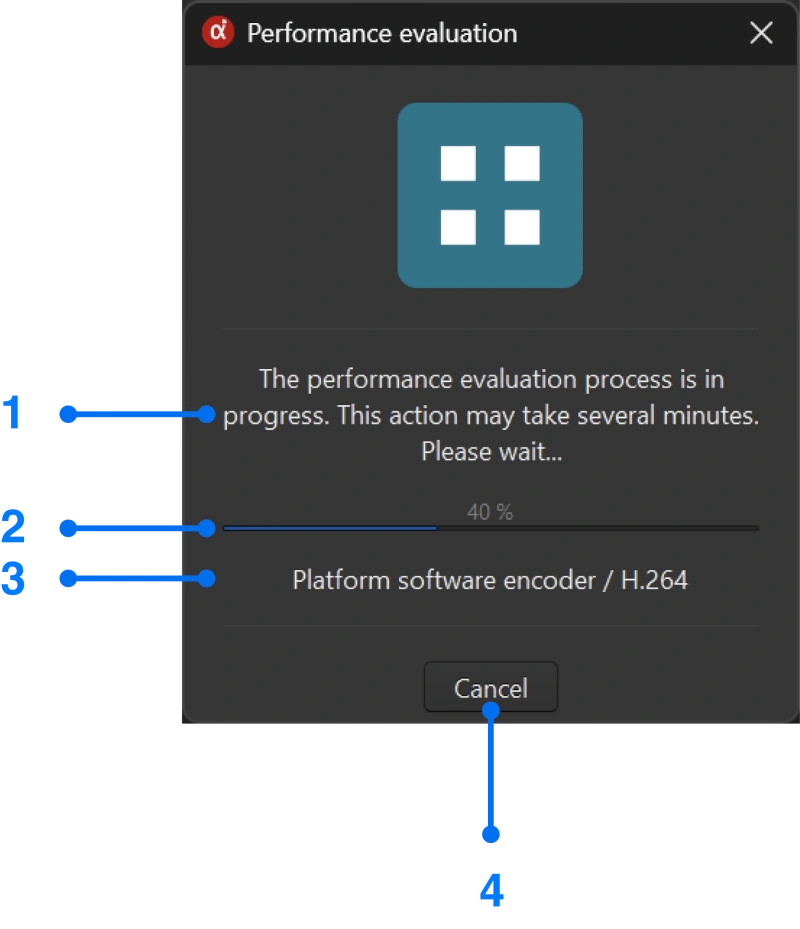 Progress state of performance evaluation window for Windows screen mirroring