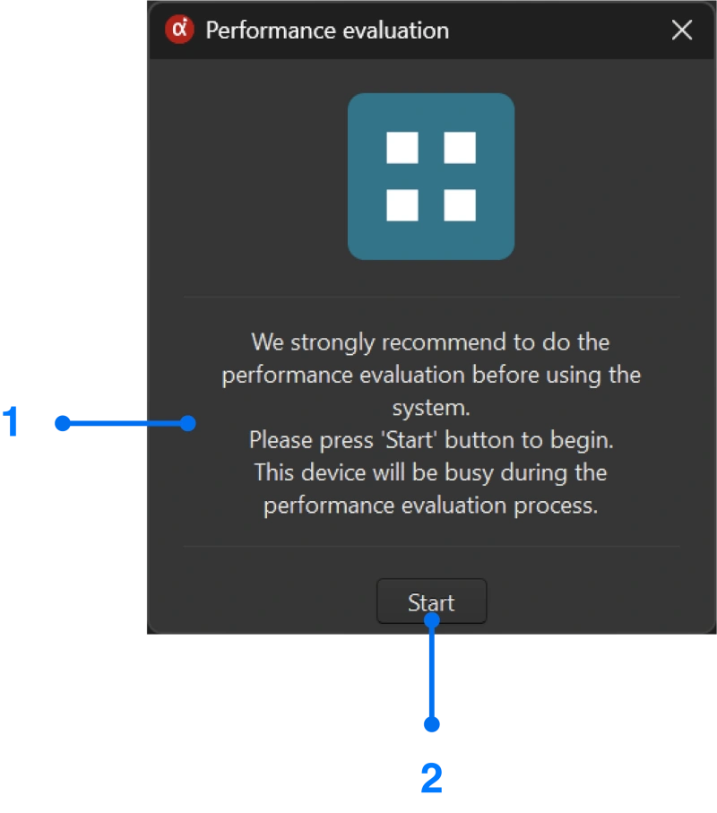 Start state of performance evaluation window for Windows screen mirroring