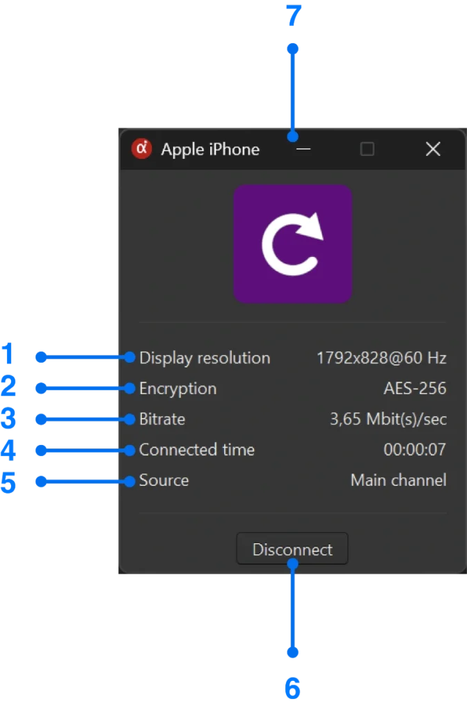 Incoming connection window for Windows screen mirroring