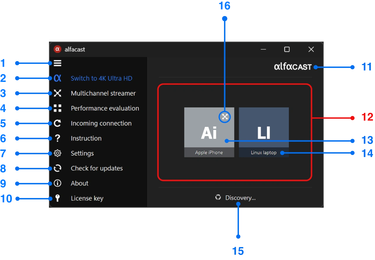 Windows screen mirroring main app window