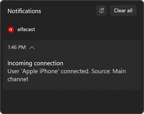 Windows screen mirroring app notifications