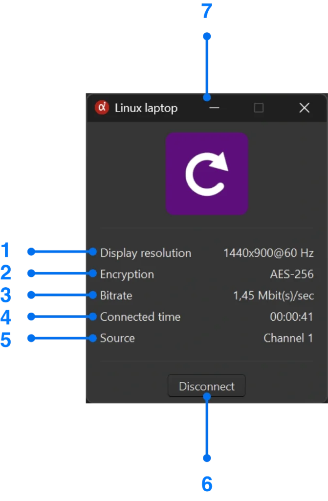 Channel information window for Windows screen mirroring