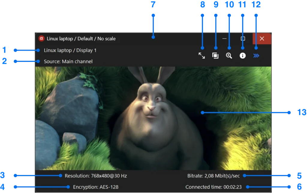 Playback window in streaming state for Windows screen mirroring