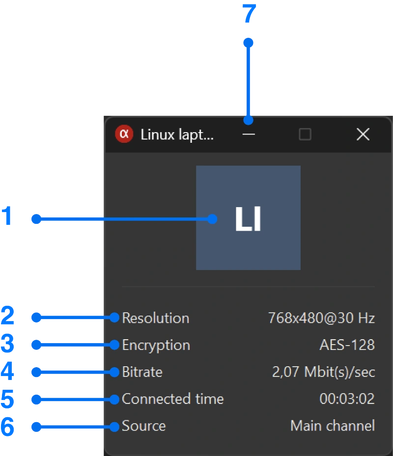 Information window for Windows screen mirroring