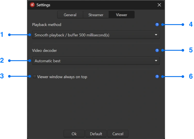 Settings window with viewer tab of Windows screen mirroring