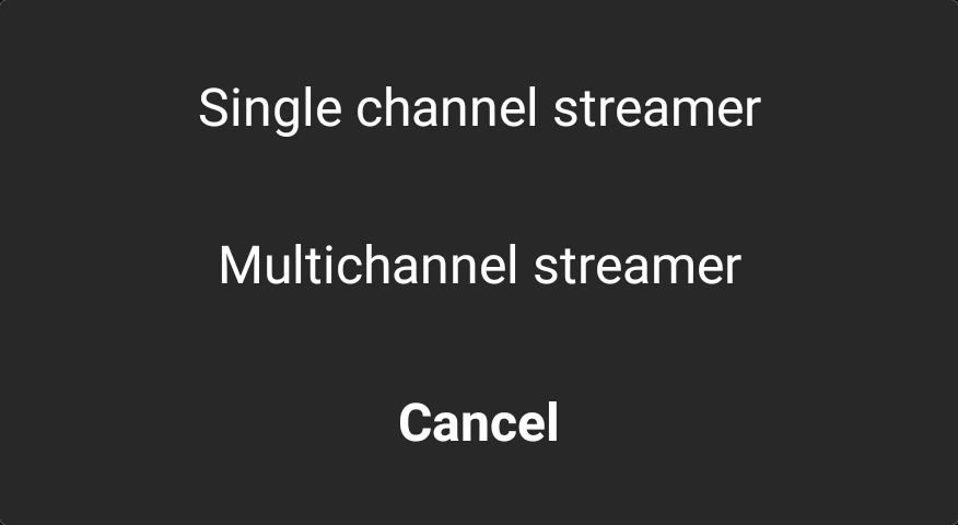 Broadcast mode selection menu for Android screen mirroring