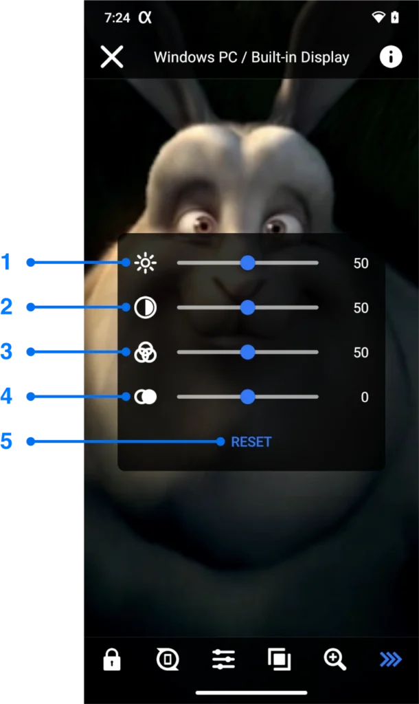 Picture adjustments window for Android screen mirroring