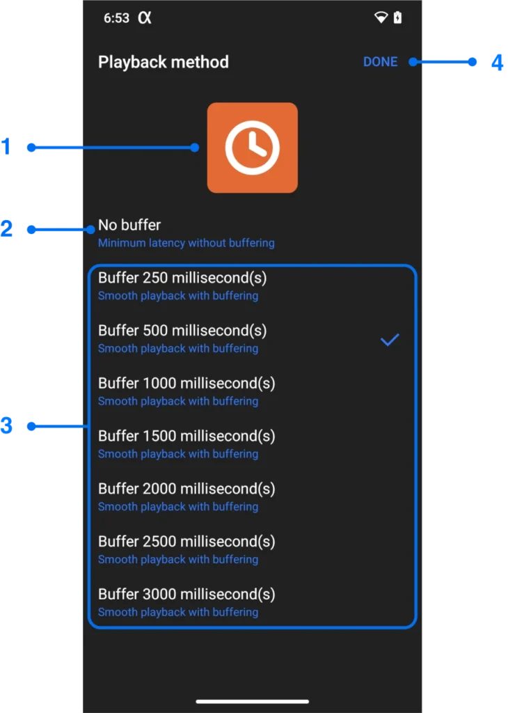 Playback method settings window for Android screen mirroring