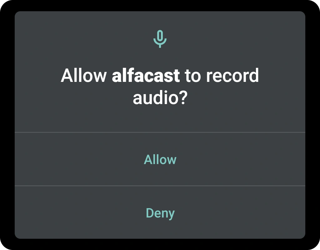 Android screen mirroring app request audio record permissions