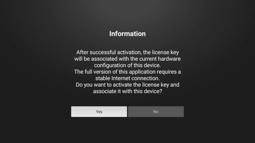 alfacast screen mirror app License info window for Android TV