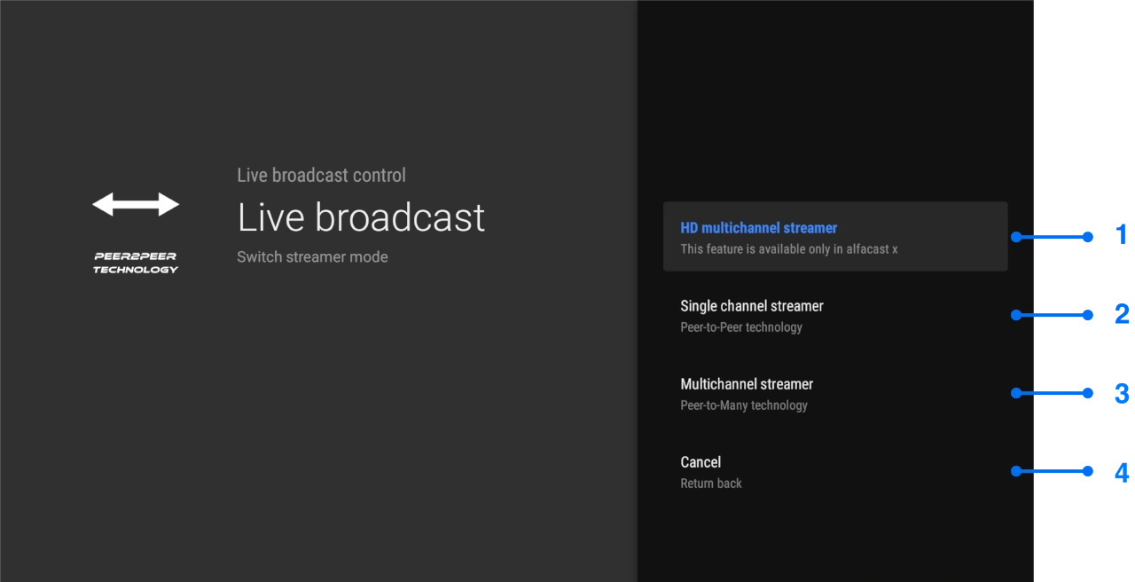 Multichannel streamer for Android TV screen mirroring