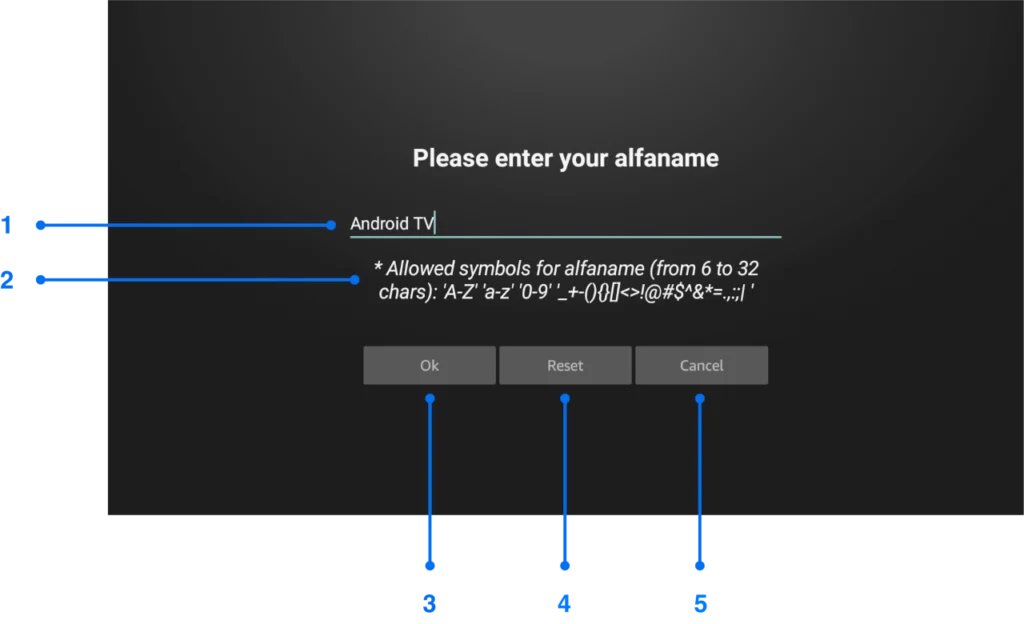 Alfaname selection window for alfacast screen mirror