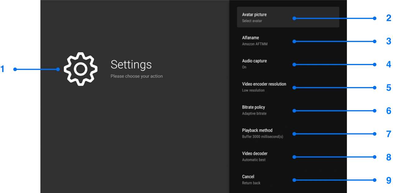 Settings window of Android TV screen mirroring