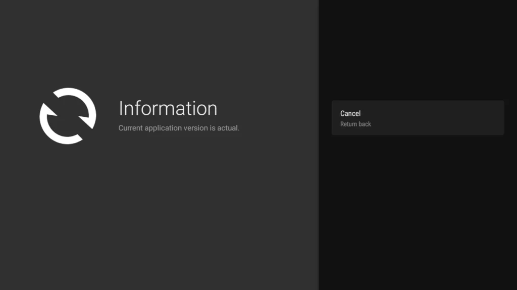 App update window for Android TV screen mirroring