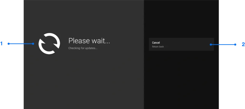 App checking update window for Android TV screen mirroring