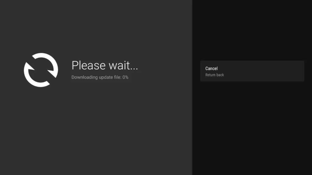 App download update window for Android TV screen mirroring