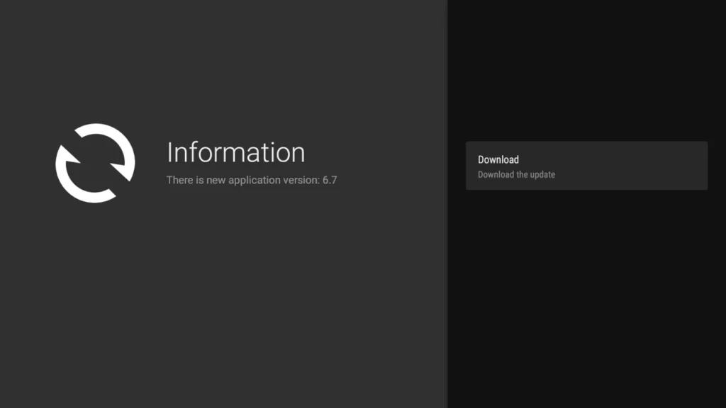 App update new version window for Android TV screen mirroring