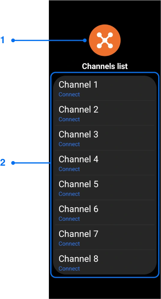 Channel selector window for Wear OS screen mirroring