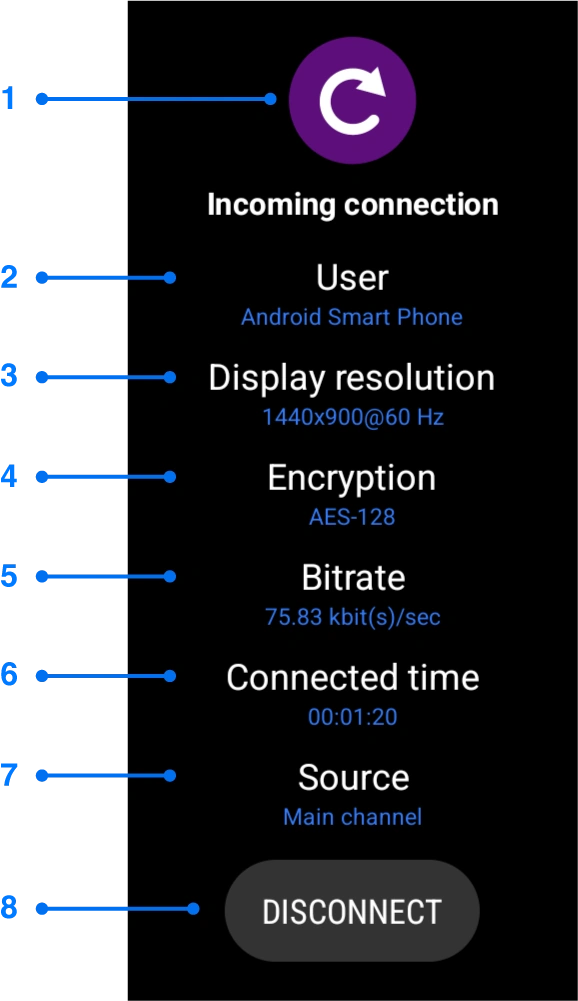 Single channel information window for Wear OS screen mirroring