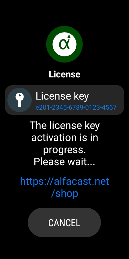 alfacast screen mirror app License activation window for Wear OS