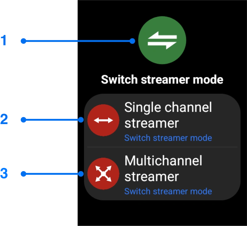 Broadcast mode selection window for Wear OS screen mirroring