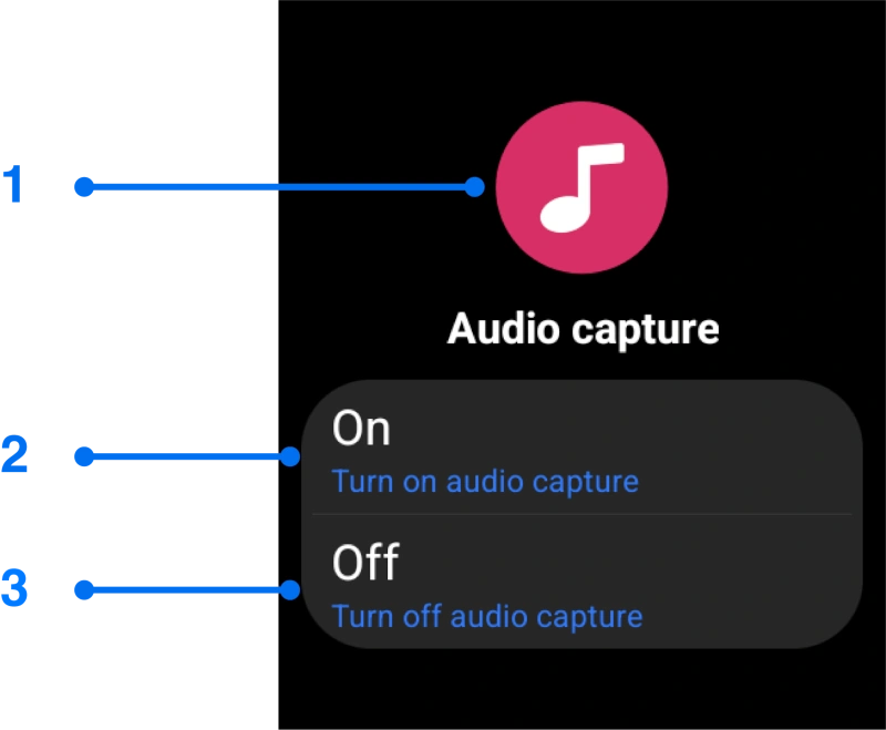 Audio capture settings window for Wear OS screen mirroring