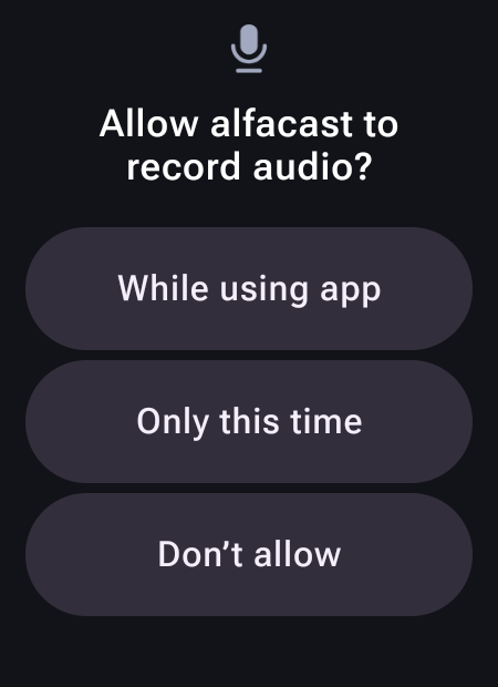 Wear OS screen mirroring app request audio record permissions