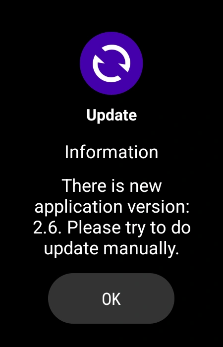 App update new version window for Wear OS screen mirroring