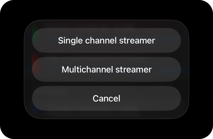 Broadcast mode selection menu for iPhone screen mirroring