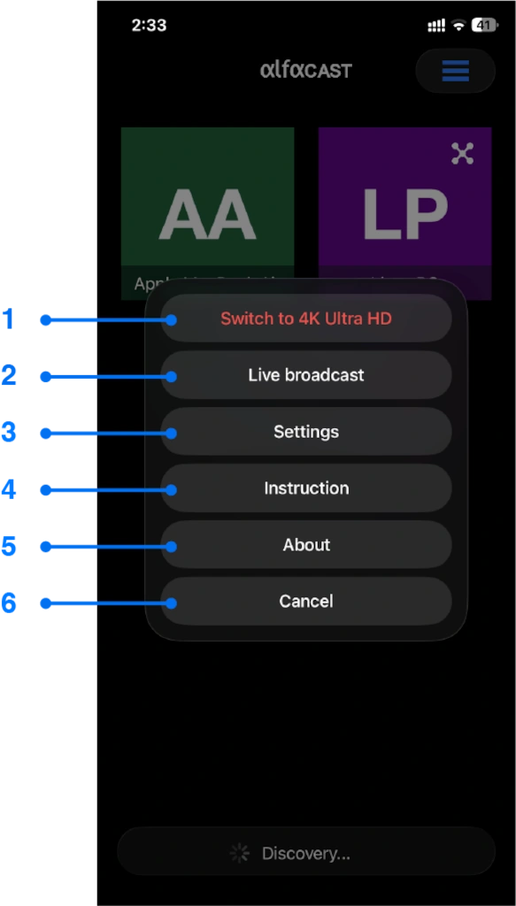 iPhone screen mirroring main app menu