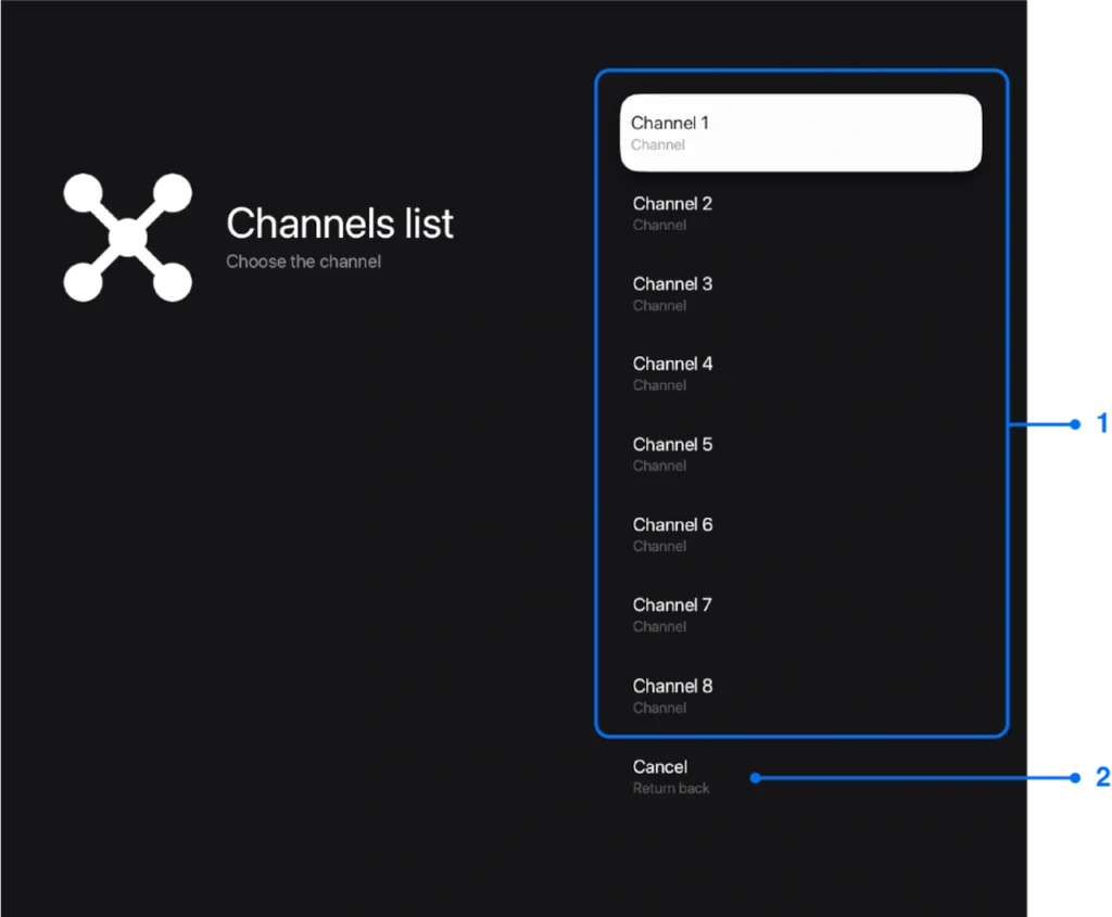 Channel selector window for Apple TV screen mirroring