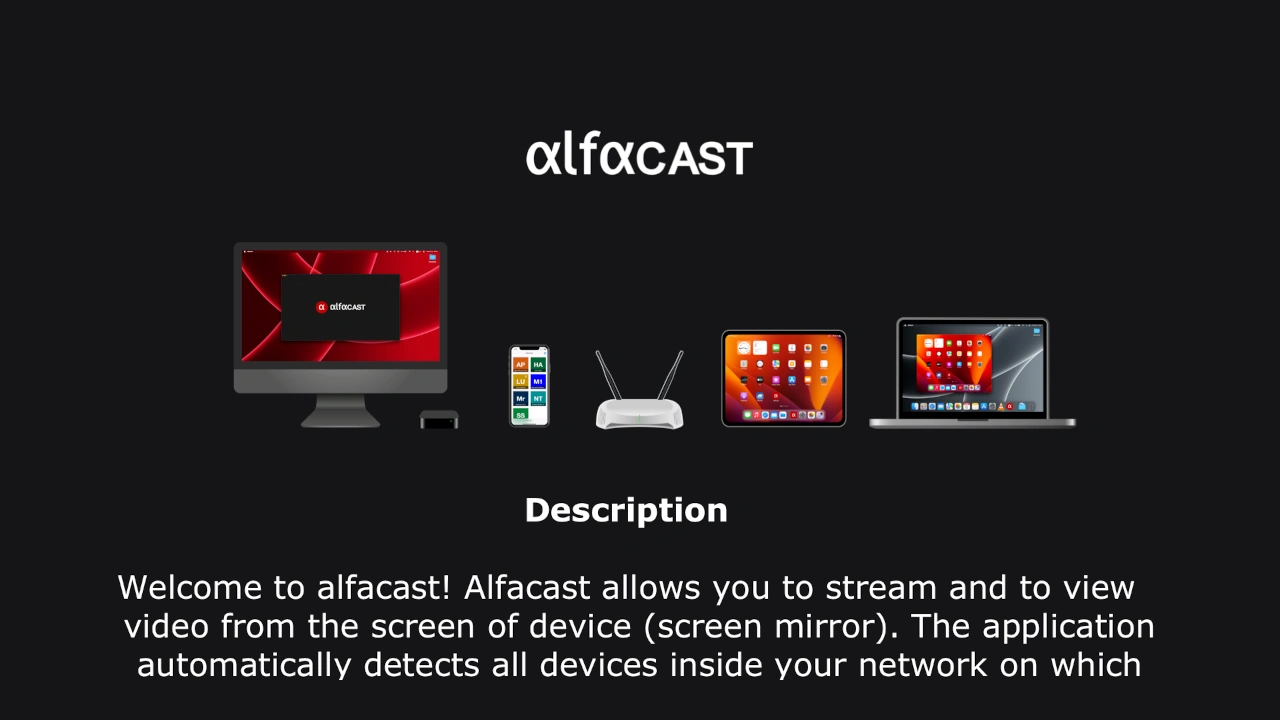 alfacast screen mirror app Instruction window for Apple TV